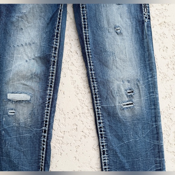 Rock Revival Jeans Women Size 27 Sequins Distressed Rhinestone Thick Stitch blue - Picture 4 of 10